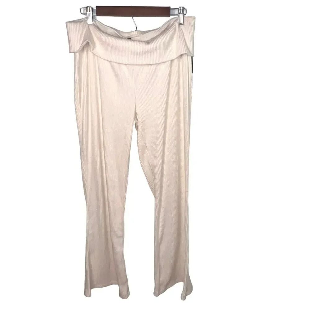 Wild‎ fable XXL, hi fold over waist ribbed cream knit stretch sweater pants, 
￼￼